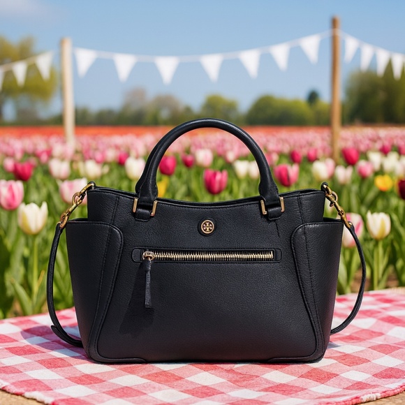 NEW Tory Burch Frances Black Leather Small Top Handle Satchel/Tote/Crossbody Bag - Picture 1 of 14